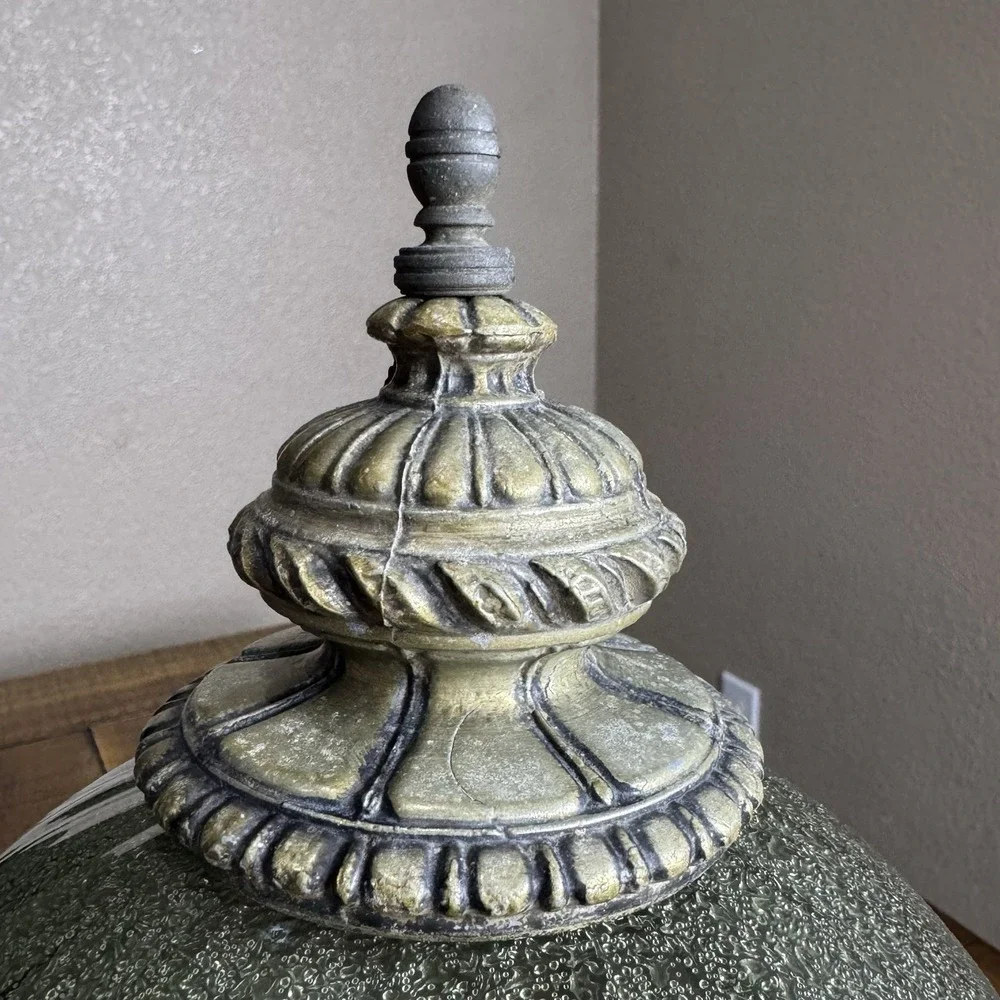 Vintage Mid‎ Century 1960's-70's Retro Green Crackle Glass Ceiling Mount Light